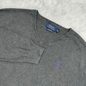 Polo Ralph Lauren Men's Dark Gray Pima Cotton V‎ Neck Sweater Size XL
